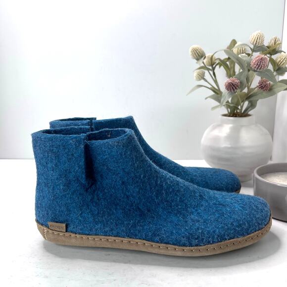 Glerups Felted Wool Slip-On Leather Sole Boot Petrol Blue Men 12 EU46 - Picture 3 of 10